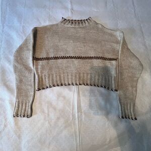 Beige Knit Sweater with Brown Accents